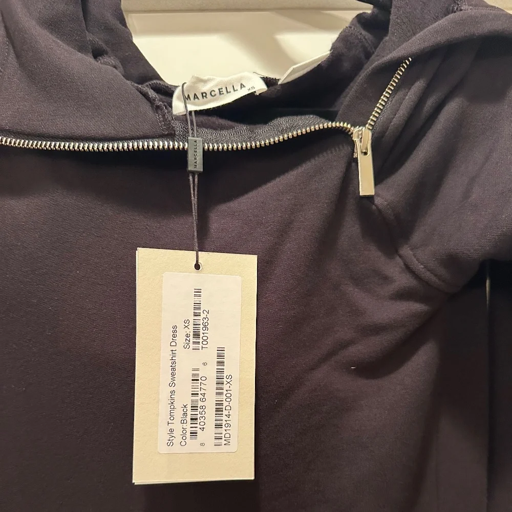 Marcella NYC  - Tompkins Hooded Sweatshirt Dress - Size Extra Small - Black - Picture 4 of 4